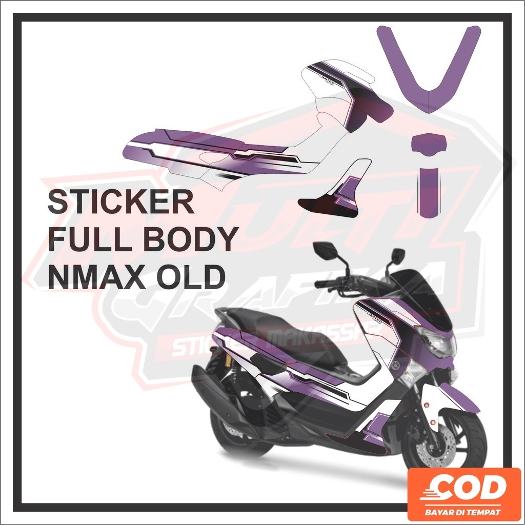 Stiker Decal Motor YAMAHA NMAX OLD Full Body Sticker NMAX Lama Motif Ungu Putih Garis Keren Bisa COD