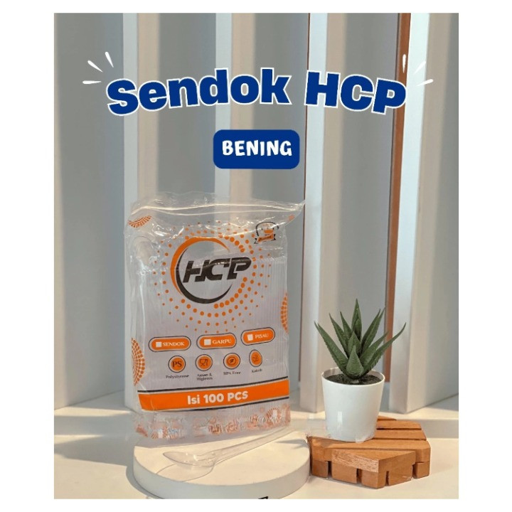 Sendok Garpu Makan Plastik HCP Super isi 100 Warna Bening Putih Hitam