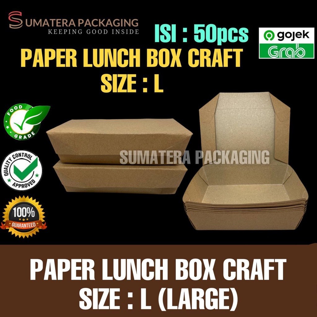 Paper lunch box L coklat craft isi 50pcs tebal kotak nasi makanan kertas