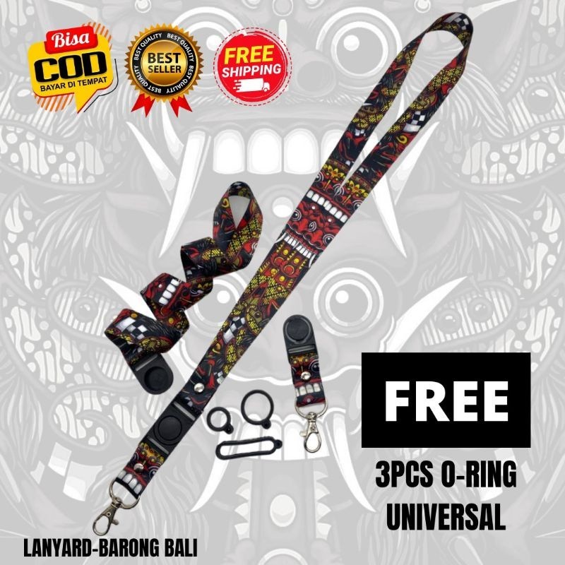 

Lanyard Bonus 3 Karet Motif Gantungan BARONG BALI Full Print Bolak Balik