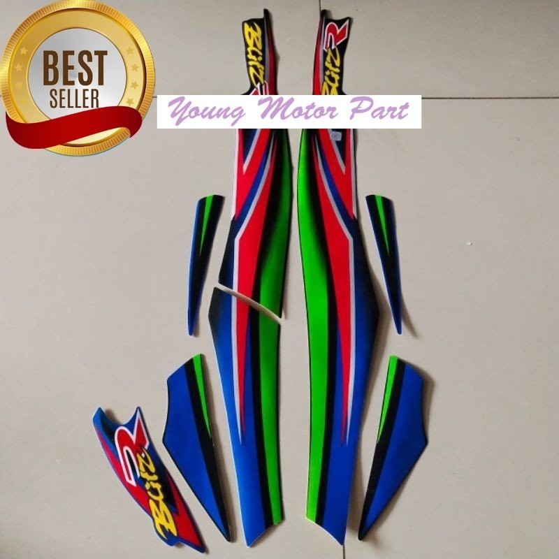 Striping stiker polet body motor Kawasaki Blitz R BlitzR biru stiker Lis body motor standar berkuali