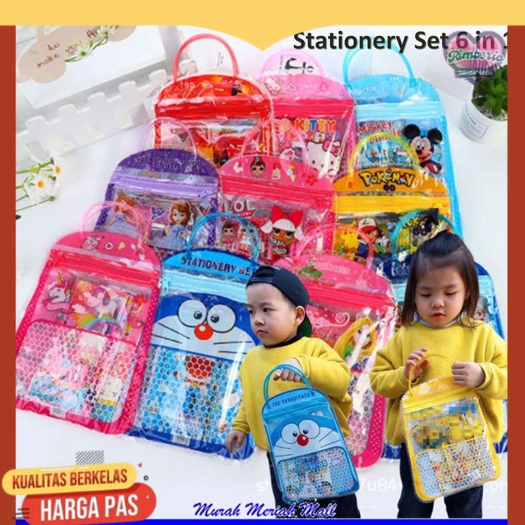 

MMM Stationery Set 6in1 Free Bag Set Alat Tulis Anak Sekolah Paket Buku Pensil Pena Penghapus Pengaris