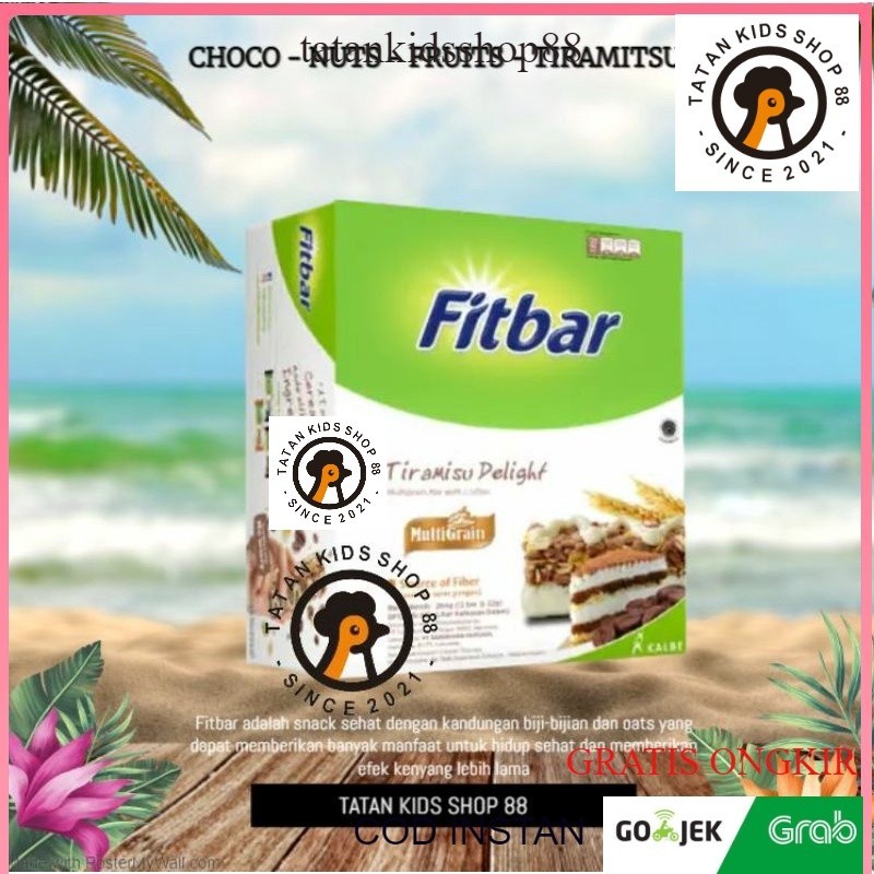 

NG Fitbar 1 Box Isi 12pcs Coklat Fruits Delht Tiramisu Distributor Cemilan Sehat Diet
