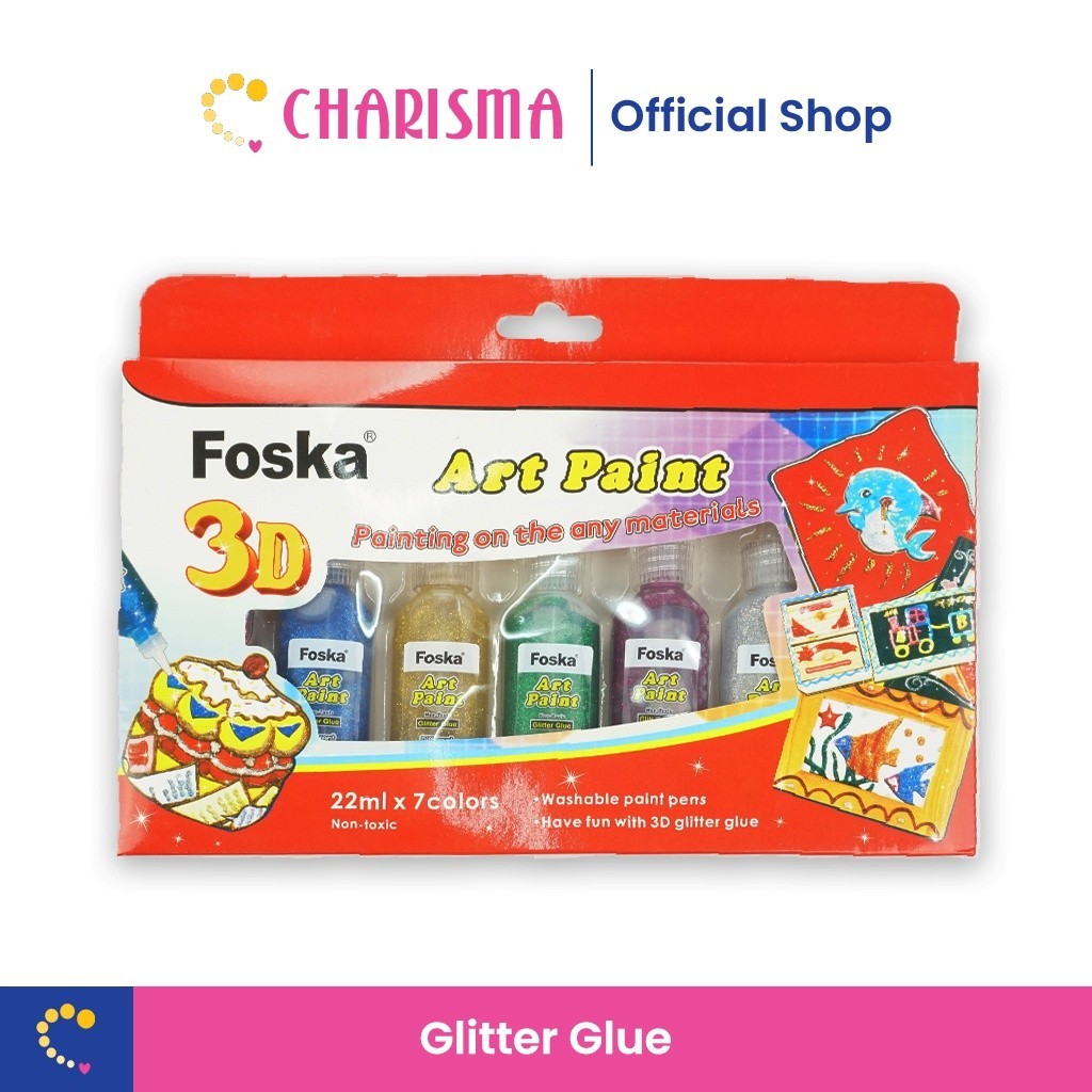 

Charisma Glitter Glue - Foska 3D Washable Art Paint - Lem Glitter Art And Craft DIY Slime