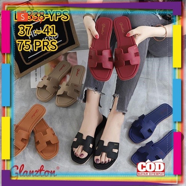 [PREMIUM ORIGINAL] L1838JPS Sandal Selop Glanzton Wanita Karet Model H Sendal Slop Glanzton Cewek Je