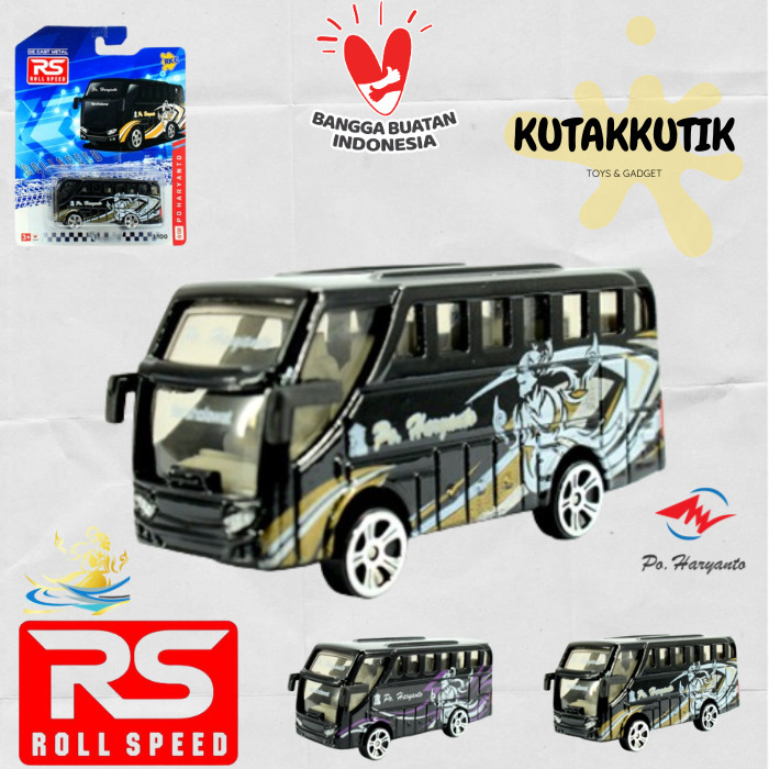 Mainan Mobil Bus Travel Wisata Indonesia Diecast RS Roll Speed 1:64 Bus PO Haryanto Made In Indonesi