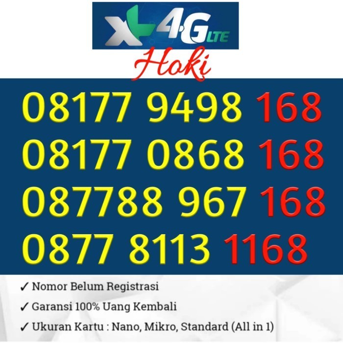 Perdana Nomor Cantik XL 4G Murah ABAB HOKI 168