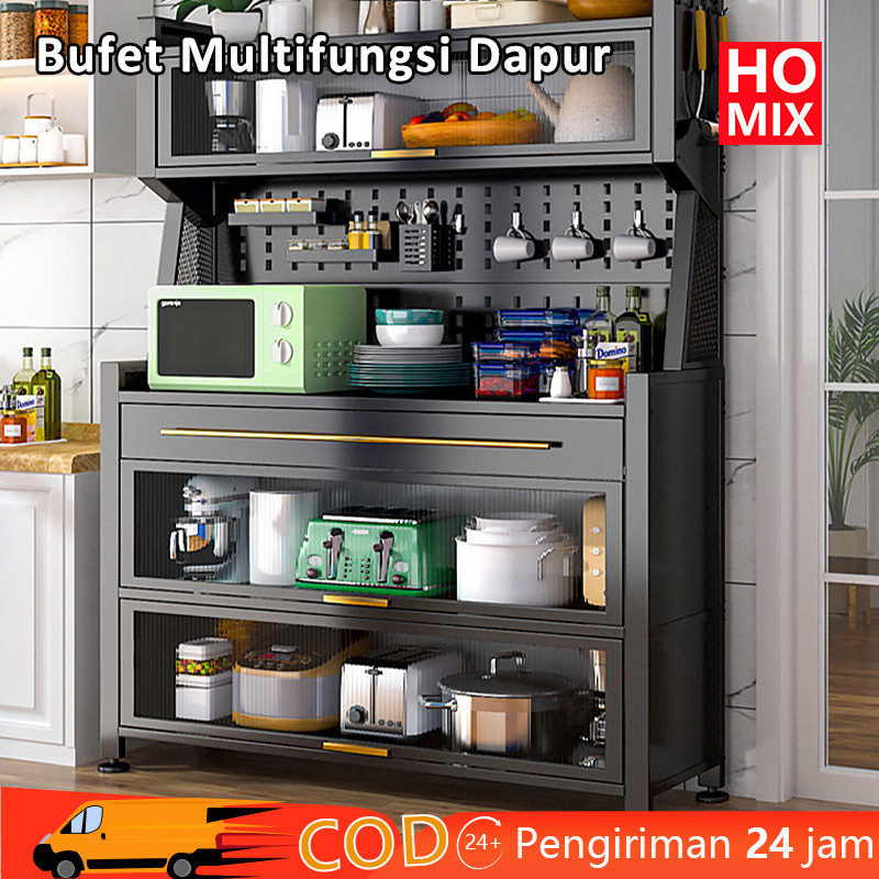 HOMIX Lemari Dapur Minimalis Anti Debu Rak Dapur Serbaguna Lemari Dapur Dengan Pintu Lemari Dapur Be