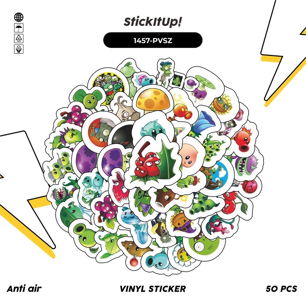 

COD✨ 100 Pcs Stiker Pack Plant VS Zombie Lucu Aesthetic Vynil Waterproof untuk Freebies Sticker Buku Journal Casing HP Laptop
