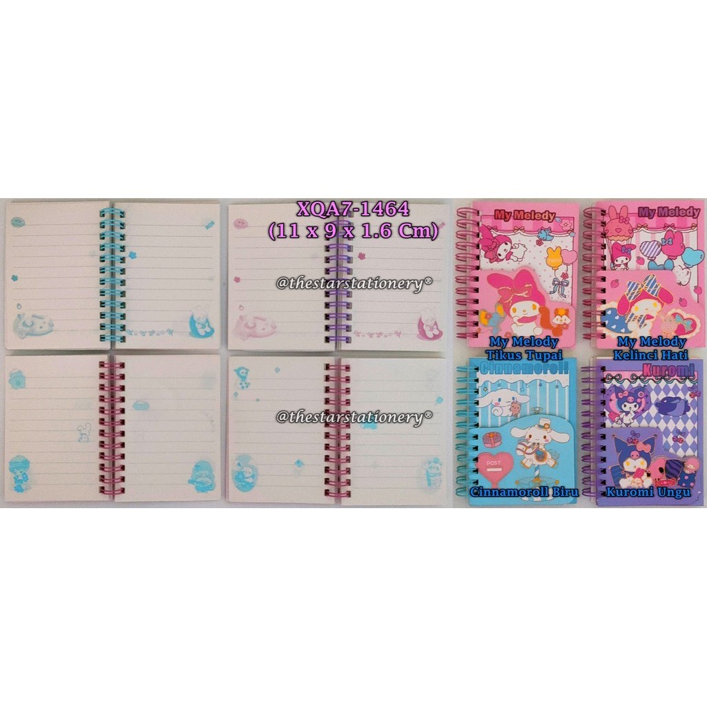 

(1 Biji) Spiral Note Book Sanrio XQA7-1464 A7-83 11 x 9 x 1.6 Cm / Buku Tulis Mini Spiral Sanrio