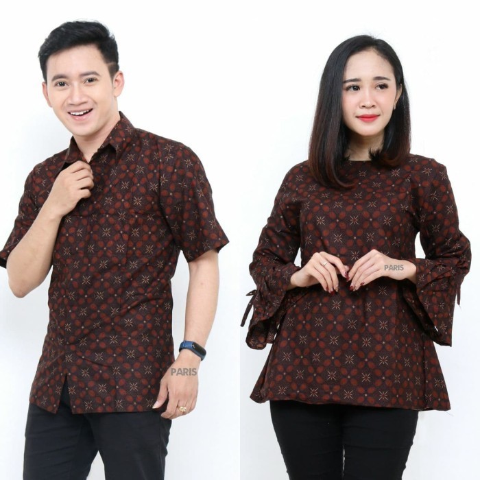 Baju batik couple atasan wanita - Coklat Tua, M