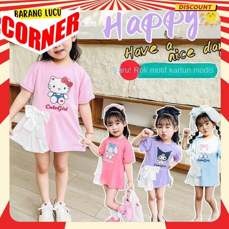 Dress Anak Perempuan Lucu Gaun Princess  Kuromi HelloKitty Sanrio Viral Daster Usia 1-5 Tahun