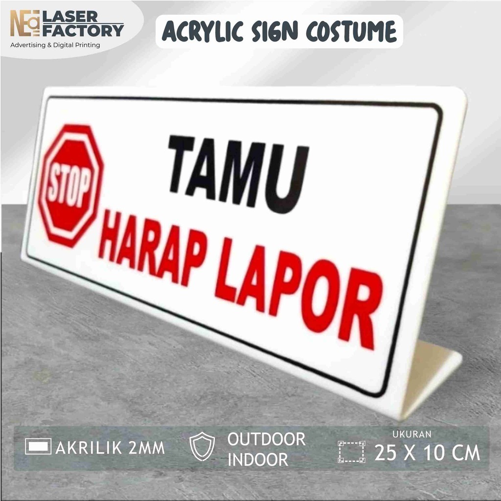 

SIGN SIGNAGE TAMU WAJIB LAPORPAPAN NAMA MEJA / TABLE SIGN / BAHAN AKRILIK ACRYLIC PRINT UV AWET DAN TAHAN SEGALA CUACA