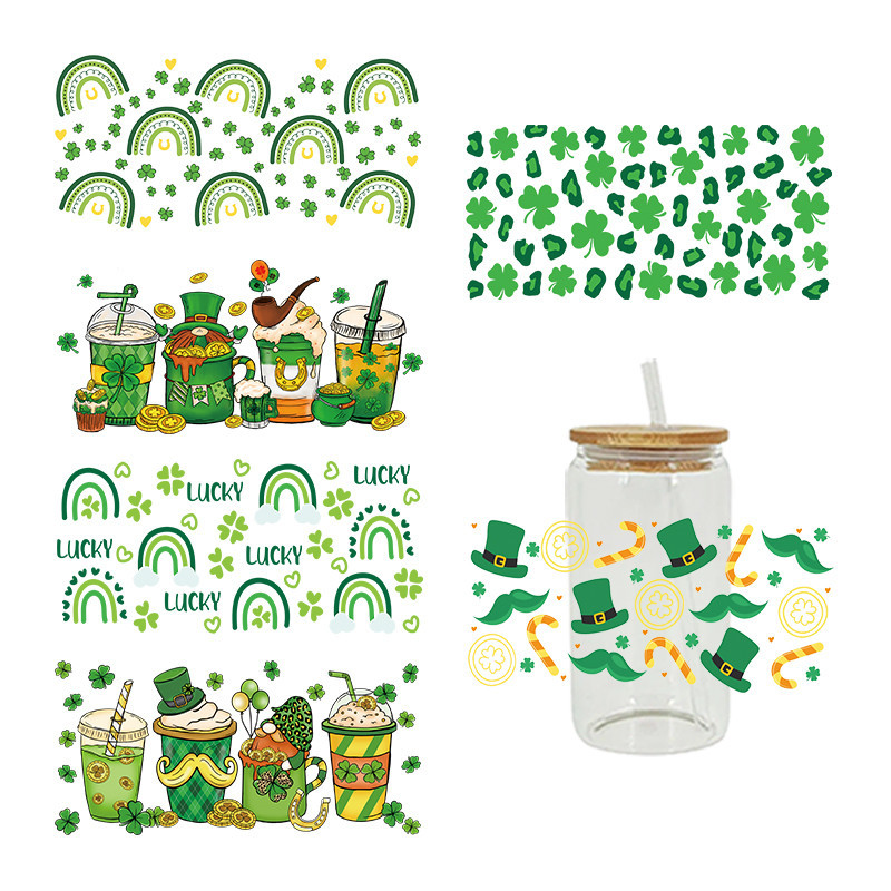 

3D UV DTF Transfers Stickers 16oz Cup Wraps St. Patrick's Day Printed For DIY Glass Ceramic Metal Leather Etc. D13602