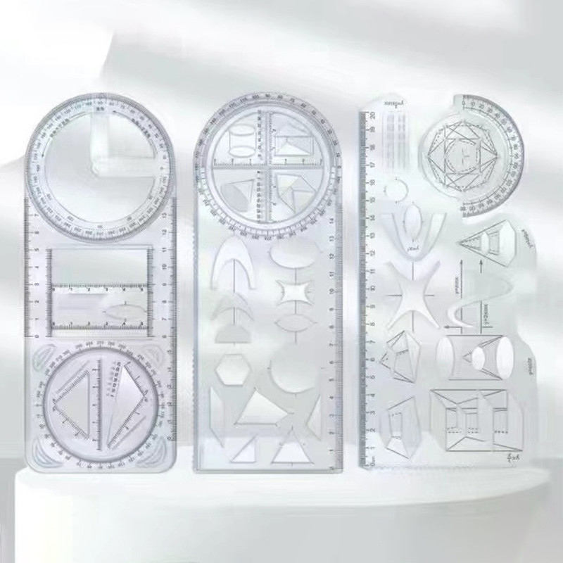 

1PCS Multi Functional 360 ° Movable Geometric Drawing Ruler For Primary School Mathematics Students Portable Transparent 3D Flat