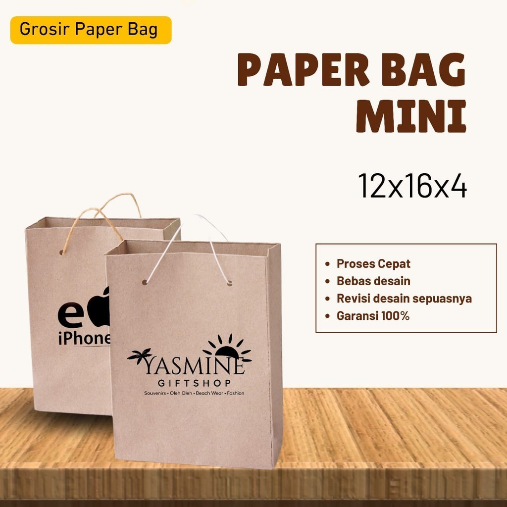 

PAPER BAG CUSTOM SABLON MINI 50 / 12 X 16 X 4 / PAPERBAG KADO / PAPER BAG SOUVENIR