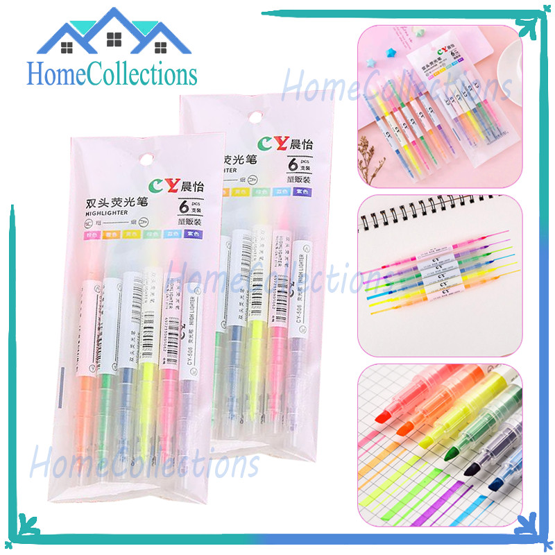 

(1 Pack Isi 6pcs) 2 Sisi Highlighter Colorful/Highlighter Warna Set 6Pcs 2 Sisi/2In1 Stabilo Panjang Warna Warni