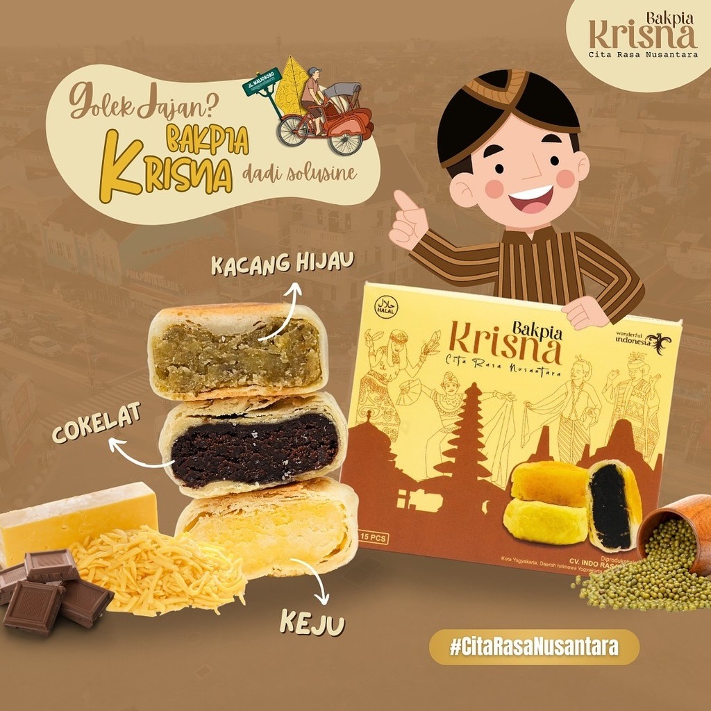 

Bakpia Krisna Kering Coklat Keju Kacang Ijo Hijau 1 Box Kotak Pack isi 15 20 Pcs