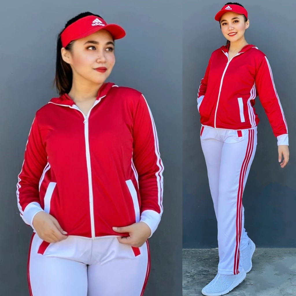 NA61YW Setelan Baju Senam Aerobic Lapangan Training Merah Putih Zumba Hijab Cycling Fitness Muslim O