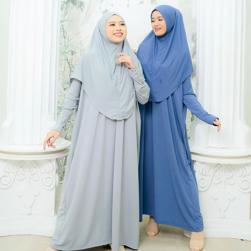 Sadiyya Gamis Syari Kancing Tangan Dress Umroh Bergo Khimar -->SANJAYA COLECTION