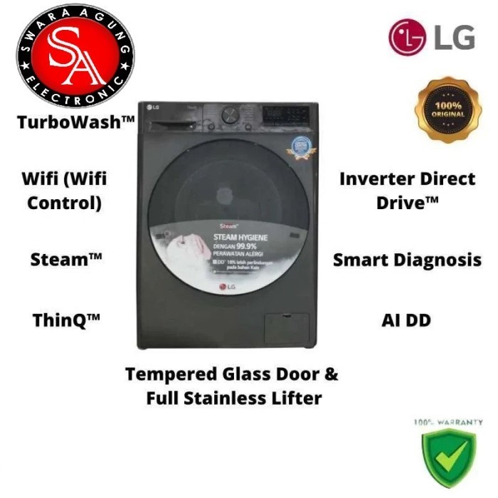 Mesin Cuci Front Loading 9 Kg LG FV1209S4M (Inverter Wifi Control)