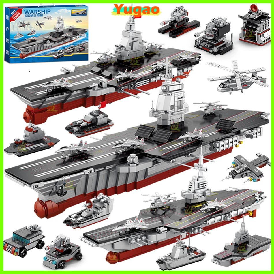 Mainan Kapal Perang Blok Bangunan 1000 Pcs Aircraft Carrier Kapal Patroli untuk Anak Laki Laki