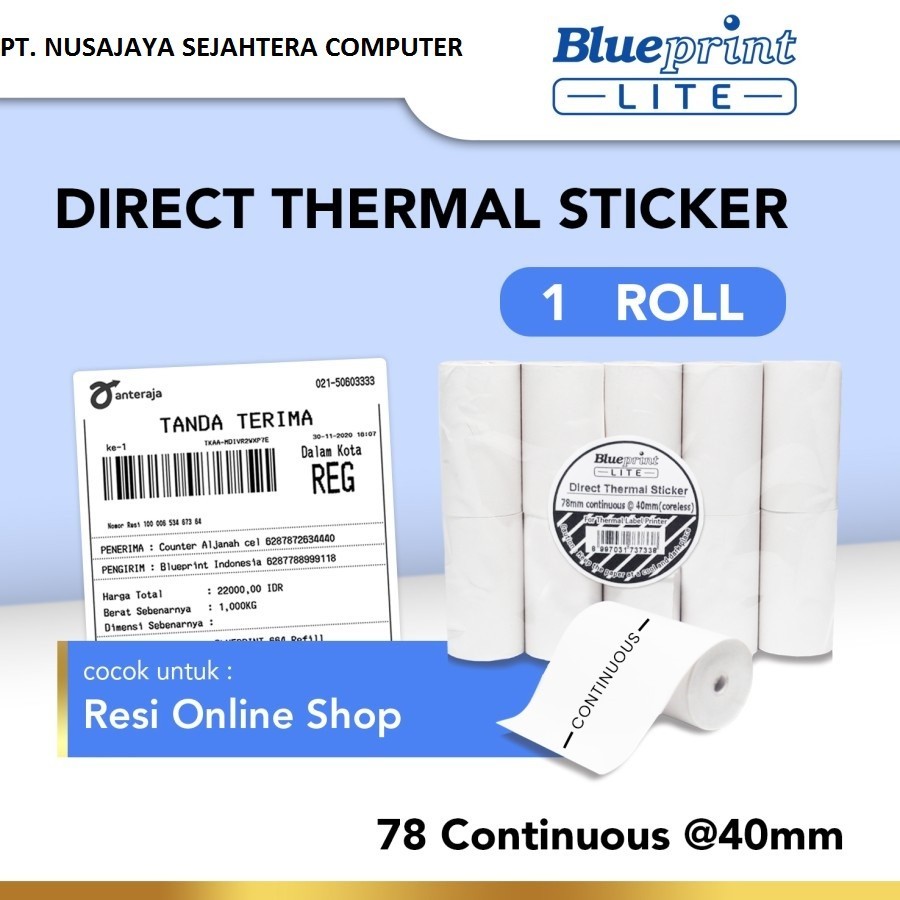 

Blueprint Direct Thermal Sticker 78x100x1 Line / 78 Continous @40mm Continous