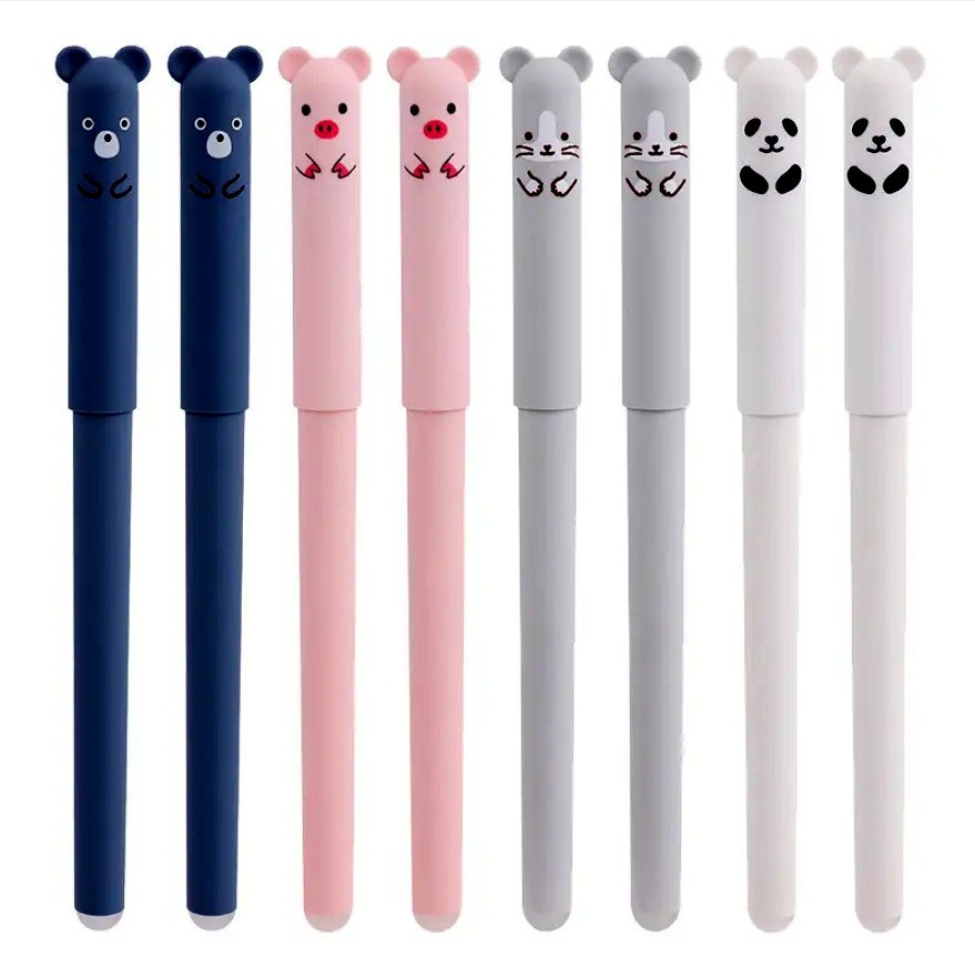 

4pcs Animals Panda Erasable Gel Pen 0.5mm Blue Black Erasable Pen Refills Rods Washable Handle School Supplies Stationery