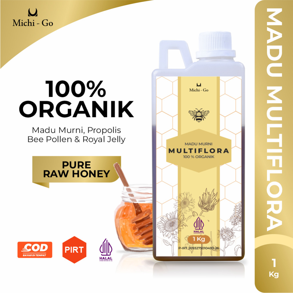MICHIGO - Madu Murni Multiflora Super 1KG - Natural Raw Honey - Nectar Multiflora Madu Asli Tanpa Ca