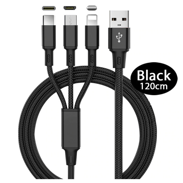 

Kabel Charger 3 in 1 Cable Micro USB Lightning USB Type-C Type C 1M - Hitam