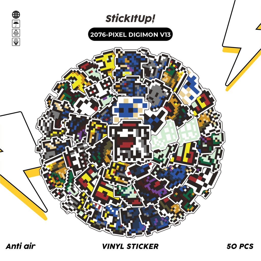 

COD✨ 50 Pcs Stiker Pack PIXEL DIGIMON V13 Lucu Aesthetic Vynil Waterproof untuk Freebies Sticker Buku Journal Casing HP Laptop