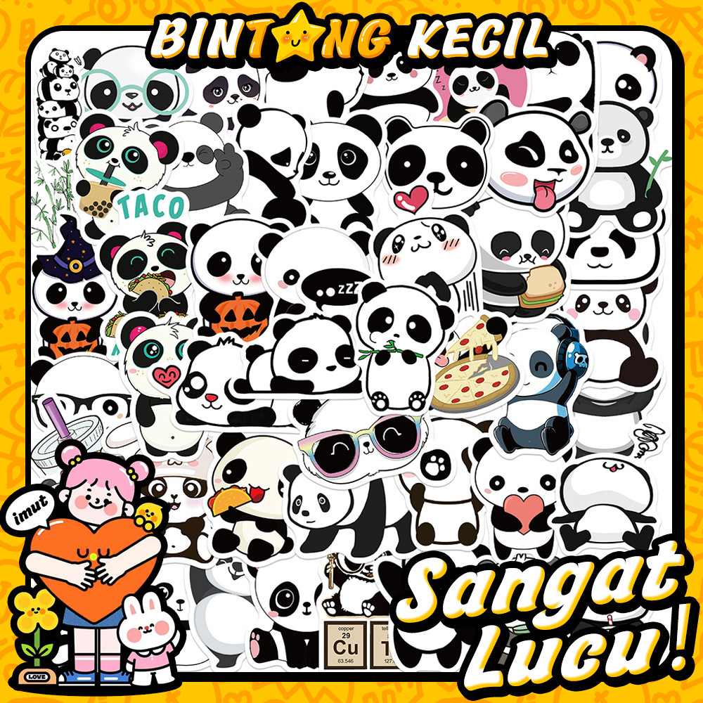 

50Pcs Stiker Kartun Panda Anti Air Tahan Lama Stiker Emoji Kucing Untuk Motor Koper Botol Laptop