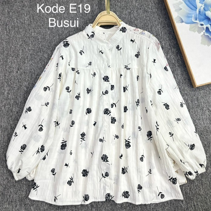 Blouse Crinkle Motif Bunga | JISOO  Blouse Crinkle  - Rose White