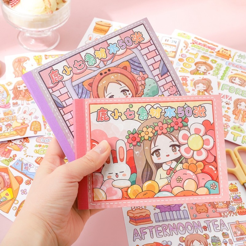 

50 lembar/set Buku stiker kawaii lucu Sticker Karakter kartun untuk dekorasi buku catatan kertas jurnal diary scrapbook craft DIY anak perempuan