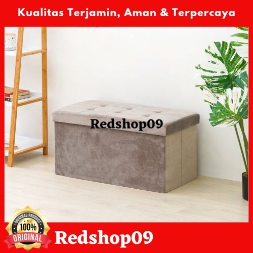 Ace Stora Bangku Ottoman Lipat Velvet - Abu-Abu Tempat Duduk Foldable