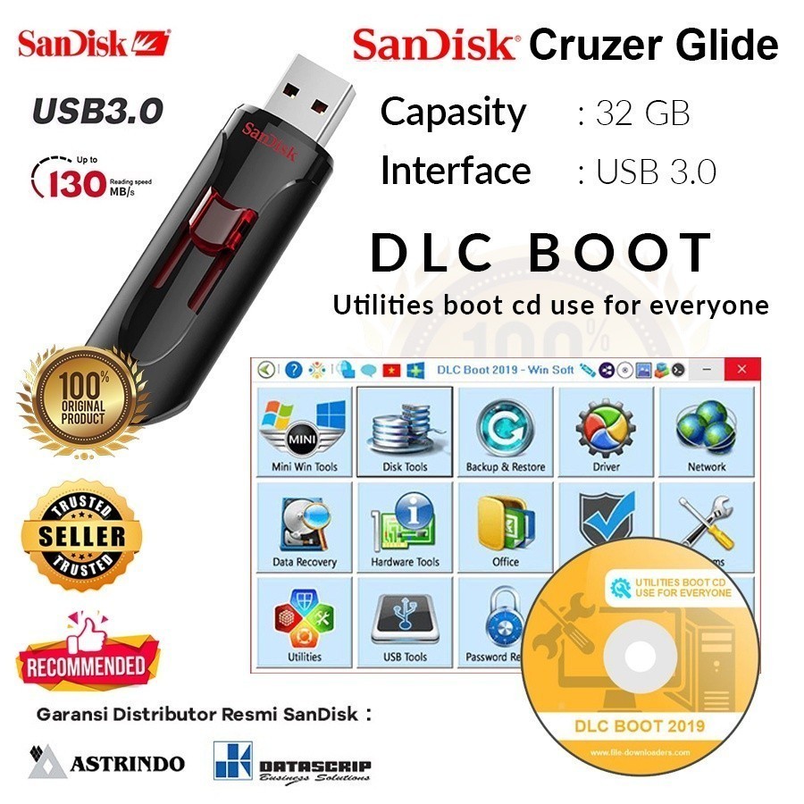 Flashdisk Sandisk 32GB Original USB Bootable DLC Boot 2019 #DLC19