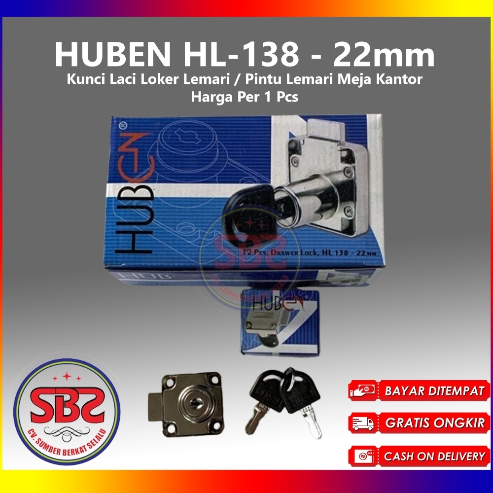 HUBEN HL-138 Kunci Laci Huben Lubang 22mm - Drawer Lock HL138-22 mm-Kunci Lemari Kunci Loker Drawer