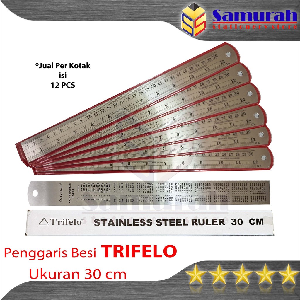 

Penggaris Besi Trifelo 30 cm Per Lusin - Pak / Mistar Ruller Stainless 30 Centimeter