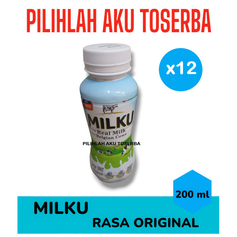 

MILKU Susu UHT Rasa ORIGINAL 200 ml - (Harga paket isi 12 botol)