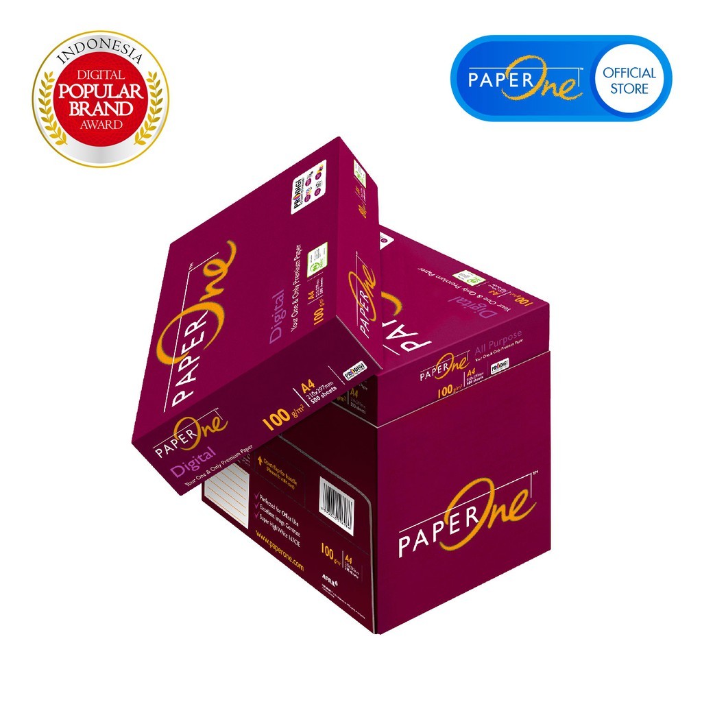 

PaperOne Kertas A4 100gr Digital 1 Box (4 Rim) Kertas HVS A4 Kertas Fotocopy