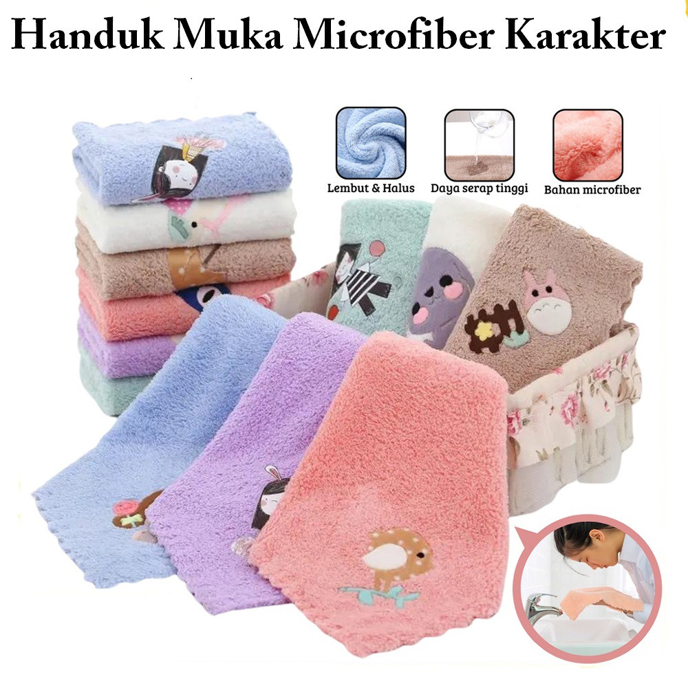 Handuk Muka Tangan Microfiber Motif Karakter 30x30 / Sapu Tangan Handuk Wajah / Handuk Kecil Lap Tan