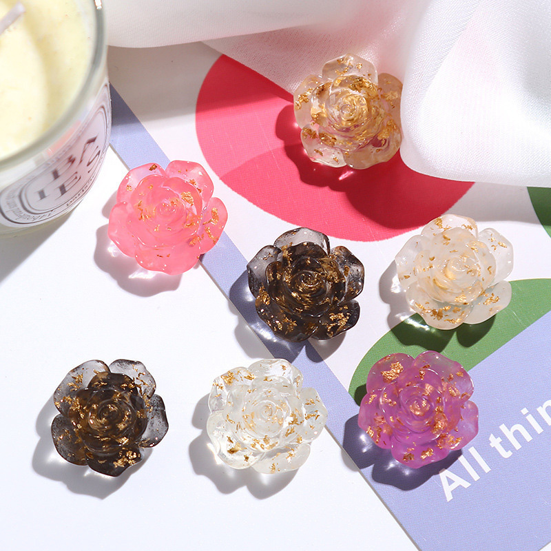 Beeggttd Anting Bunga Foil Emas Transparan Anting-Anting Mawar Anting Lem Krim Anting Buatan Tangan