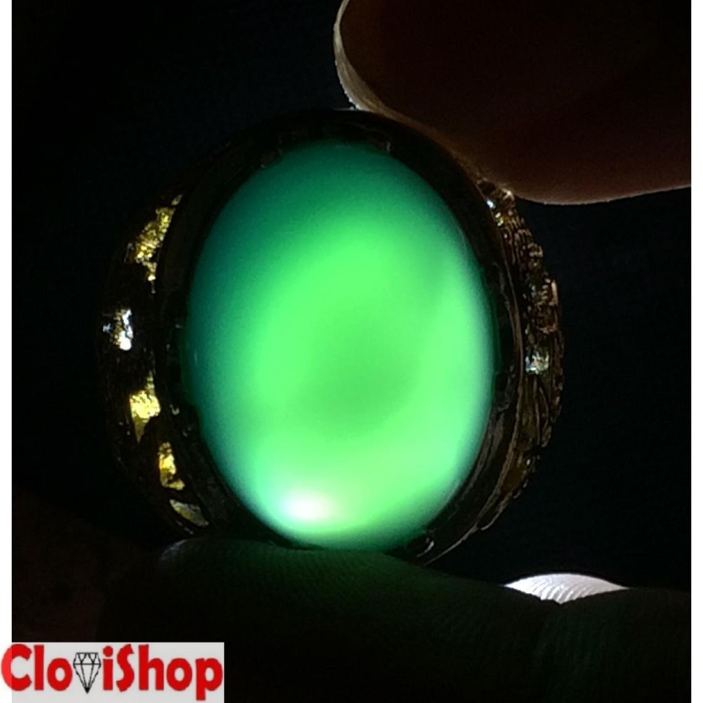 Cincin Titanium Batu Akik Natural Hijau Garut HQ