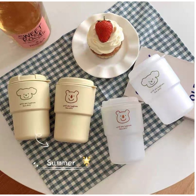 Minzy - Tumbler Botol Tempat Air Minum Unik / Termos Coffee Tea Tumbler Kopi Teh Motif Beruang Lucu 