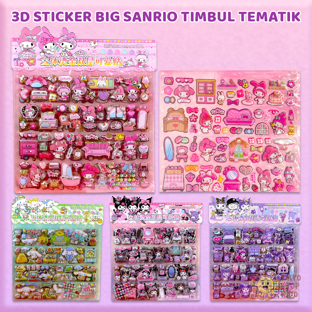 

TAIYO 3D Sticker Sanrio Timbul Big 24.5x28.5cm Tematik Stiker Tempel Karakter Kartun Hiasan Mainan