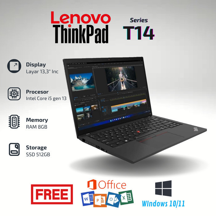 Laptop Lenovo Thinkpad T14 Intel Core i5 RAM 8GB SSD 512GB Second Murah Berkualitas