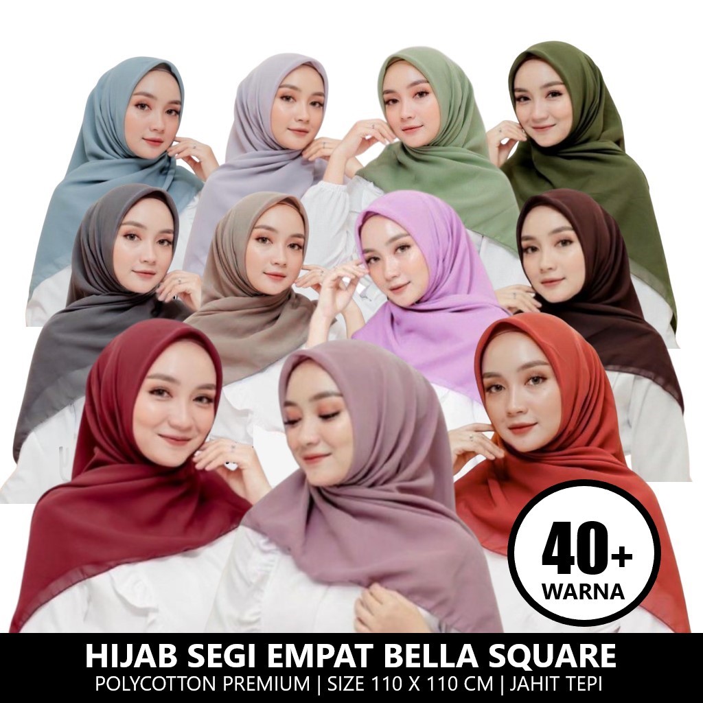 Bella Square Premium Anti Letoy | Hijab Kerudung Segi Empat Bella Square 40+ Warna