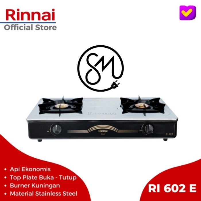 Kompor Gas Rinnai RI-602E 2 tungku stainless hitam / putih
