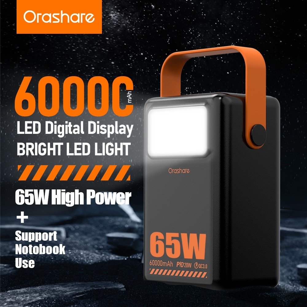 Orashare Ol60A Pro Powerbank 60000mAh 65W Fast Charging High Capacity For Laptop