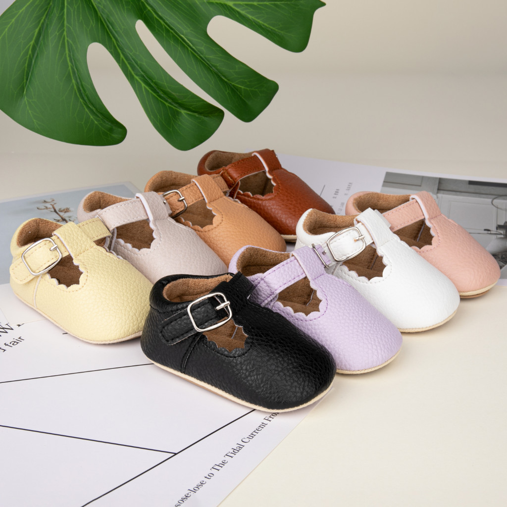 Newborn Baby Shoes Classic Stripe Leather Boy Girl Shoes Multicolor Toddler Rubber Sole Anti-slip Fi